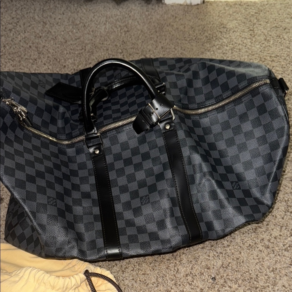 Louis Vuitton Black and Gray Duffel Bag with Checkered Pattern